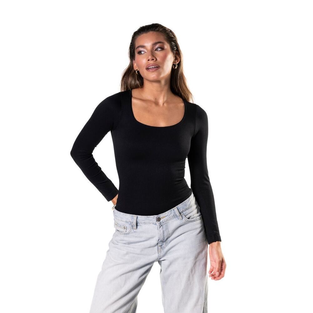 Heyshape Long Sleeve Thong Bodysuit in Black, Size L, Shapewear